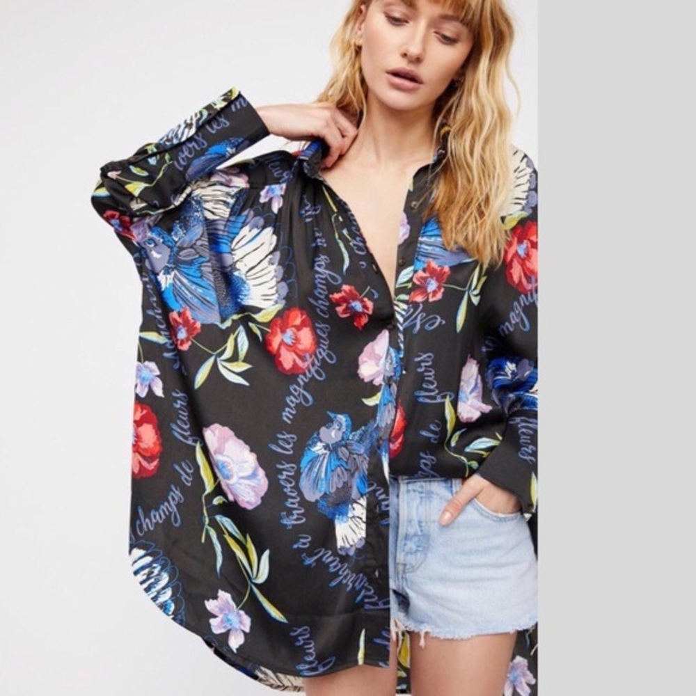 Free people silk nights button blouse